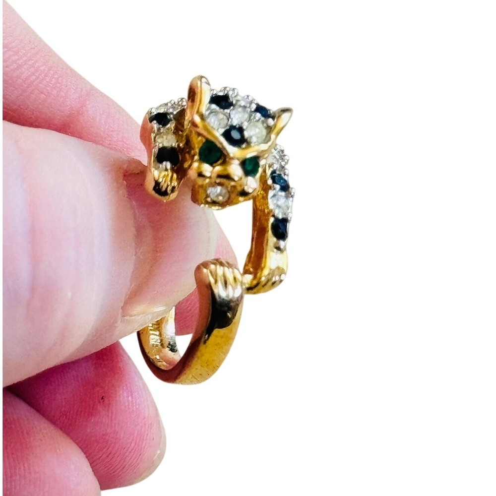 VTG 24k Gold Electroplated Panther Jaguar Cocktail Ring Pave 70s Real Sz7.5